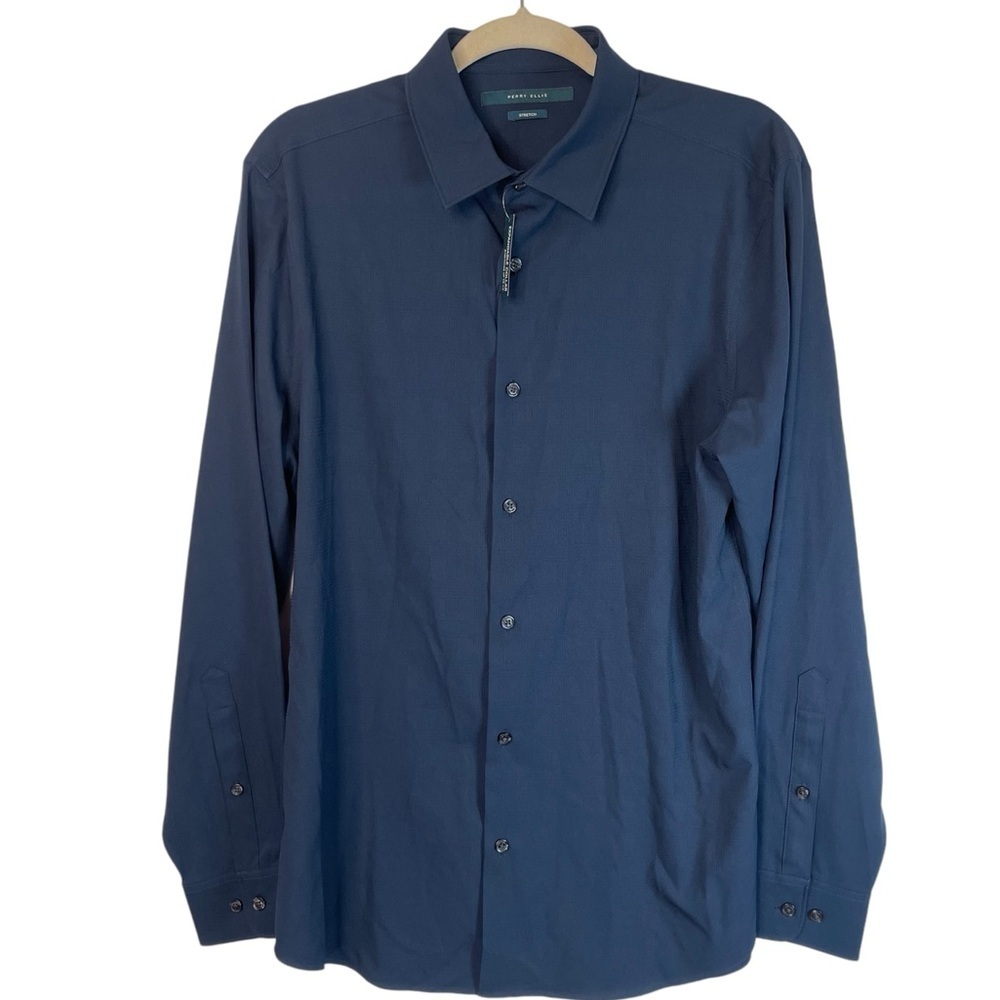 NWT Perry Ellis Men's Dress Shirt Size Medium Blue Long Sleeve Wardrobecore Luxe